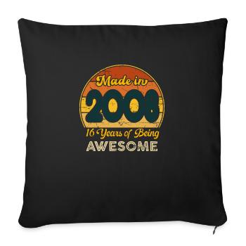 Né en 2008 - Vintage 2008 Anniversaire Rétro - Housse de coussin décorative 45 x 45 cm - noir - Devant