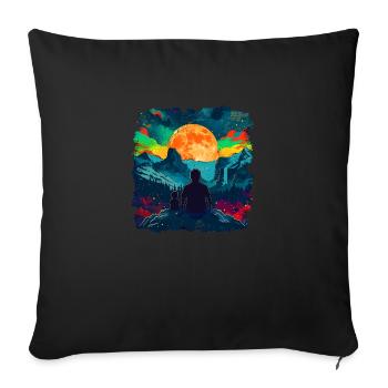 Père et fils regardant la lune - Housse de coussin décorative 45 x 45 cm - noir - Devant