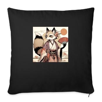 Élégance Kitsune en Tenue Traditionnelle - Housse de coussin décorative 45 x 45 cm - noir - Devant
