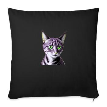 Chat aux yeux verts - Housse de coussin décorative 45 x 45 cm - noir - Devant