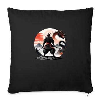Samouraï Japon Paysage Dragon Noir - Housse de coussin décorative 45 x 45 cm - noir - Devant