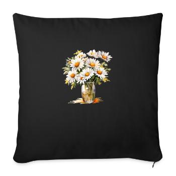 Spring’s Embrace: Hand-Painted Daisy Bouquet Tee - Sofa pillowcase 17,3'' x 17,3'' (45 x 45 cm) - black - Front