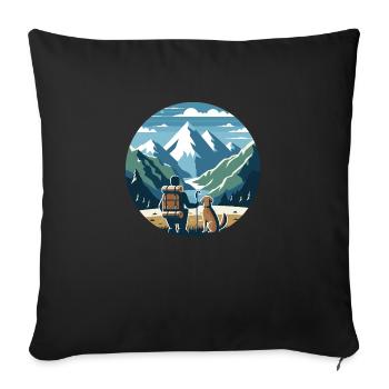 Adventure Friends, hikers with dogs in the mountains - Sofa pillowcase 17,3'' x 17,3'' (45 x 45 cm) - black - Front