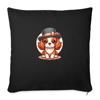 Chien Mignon Cavalier King Charles a chapeau - Housse de coussin décorative 45 x 45 cm - noir - Devant