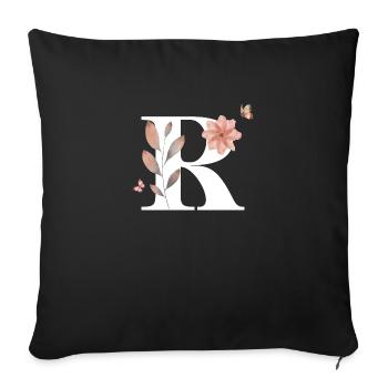 Lettre r fleurs sauvages aquarelles - Housse de coussin décorative 45 x 45 cm - noir - Devant