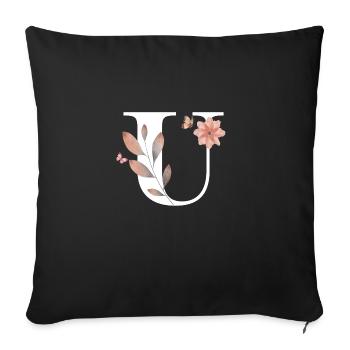 Lettre u fleurs sauvages aquarelles - Housse de coussin décorative 45 x 45 cm - noir - Devant