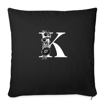 Lettre k floral noir et blanc - Housse de coussin décorative 45 x 45 cm - noir - Devant