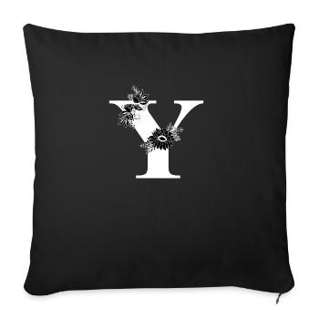 Lettre y floral noir et blanc - Housse de coussin décorative 45 x 45 cm - noir - Devant
