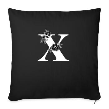 Lettre x floral noir et blanc - Housse de coussin décorative 45 x 45 cm - noir - Devant