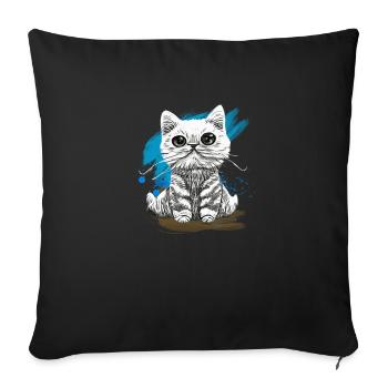 Happy Furry kitten tshirt - Sofa pillowcase 17,3'' x 17,3'' (45 x 45 cm) - black - Front