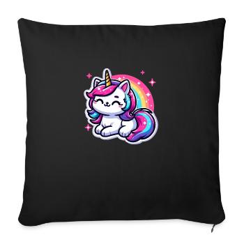 Chat licorne arc-en-ciel - Housse de coussin décorative 45 x 45 cm - noir - Devant