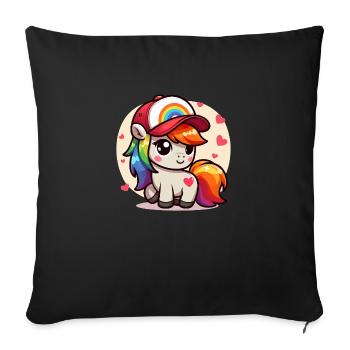 Adorable Rainbow Pony with Cap - Sofa pillowcase 17,3'' x 17,3'' (45 x 45 cm) - black - Front