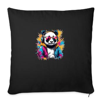 Cool DJ Panda avec lunettes de soleil et écouteurs - Housse de coussin décorative 45 x 45 cm - noir - Devant