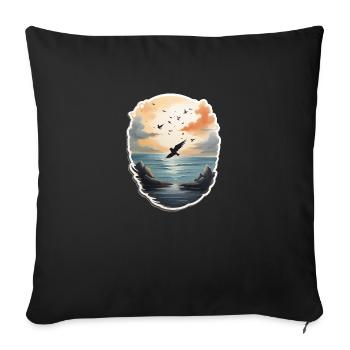 Landschaft Gemälde mit Vogel - Sofakissenbezug 45 x 45 cm - Schwarz - Vorne