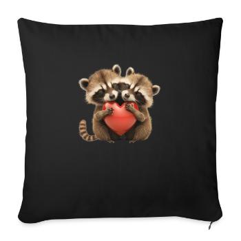 Two Raccoon Couple Holding Heart Illustration - Sofa pillowcase 17,3'' x 17,3'' (45 x 45 cm) - black - Front