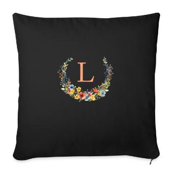 L Monogram Floral, Floral Wreath, Personalizable - Sofa pillowcase 17,3'' x 17,3'' (45 x 45 cm) - black - Front