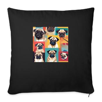 Mops Collage - Sofakissenbezug 45 x 45 cm - Schwarz - Vorne