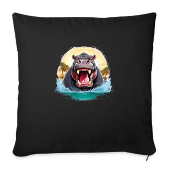 Animal sauvage en colère pugnace combatif hippopotame - Housse de coussin décorative 45 x 45 cm - noir - Devant