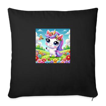 Einhorn mit Blumen - Sofakissenbezug 45 x 45 cm - Schwarz - Vorne