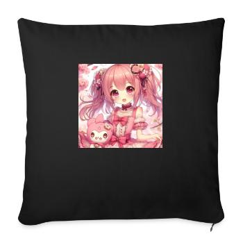 Little Girl with Her Japanese Anime Doll - Sofa pillowcase 17,3'' x 17,3'' (45 x 45 cm) - black - Front