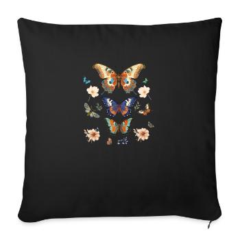 Butterflies and flowers vintage bohemian style - Sofa pillowcase 17,3'' x 17,3'' (45 x 45 cm) - black - Front