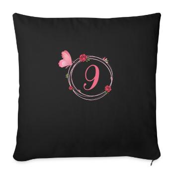 9th Birthday Butterfly and Flower Girls - Sofa pillowcase 17,3'' x 17,3'' (45 x 45 cm) - black - Front