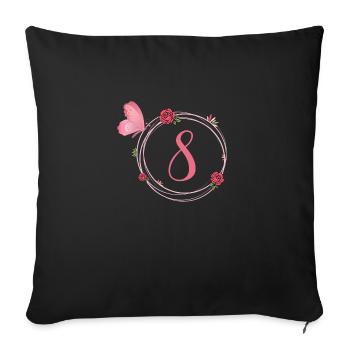 8th Birthday Butterfly and Flower Girls - Sofa pillowcase 17,3'' x 17,3'' (45 x 45 cm) - black - Front