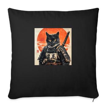 Katze Samurai Japan Ukiyo-E - Sofakissenbezug 45 x 45 cm - Schwarz - Vorne