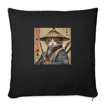Katze Samurai Japan Ukiyo-E - Sofakissenbezug 45 x 45 cm - Schwarz - Vorne