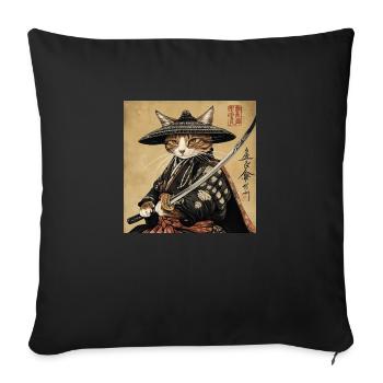 Katze Samurai Japan Ukiyo-E - Sofakissenbezug 45 x 45 cm - Schwarz - Vorne