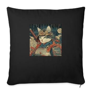Katze Samurai Japan Ukiyo-E - Sofakissenbezug 45 x 45 cm - Schwarz - Vorne