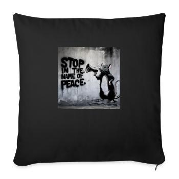 Echoes of Rebellion: Rat Stencil Tee. STOP war - Sofa pillowcase 17,3'' x 17,3'' (45 x 45 cm) - black - Front