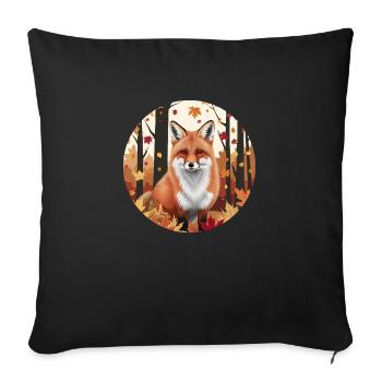 Équinoxe d'Automne : Renard et Feuilles Dorées - Housse de coussin décorative 45 x 45 cm - noir - Devant