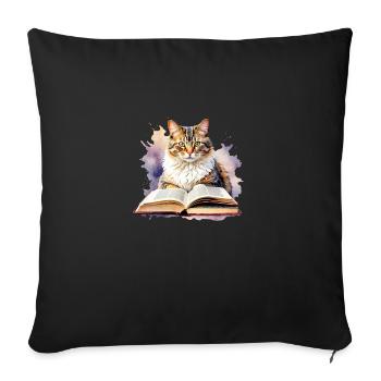 Chat avec livre - Housse de coussin décorative 45 x 45 cm - noir - Devant