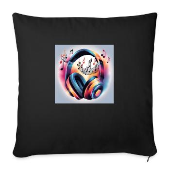 Musik Melodie Kopfhörer mit Noten - Sofakissenbezug 45 x 45 cm - Schwarz - Vorne