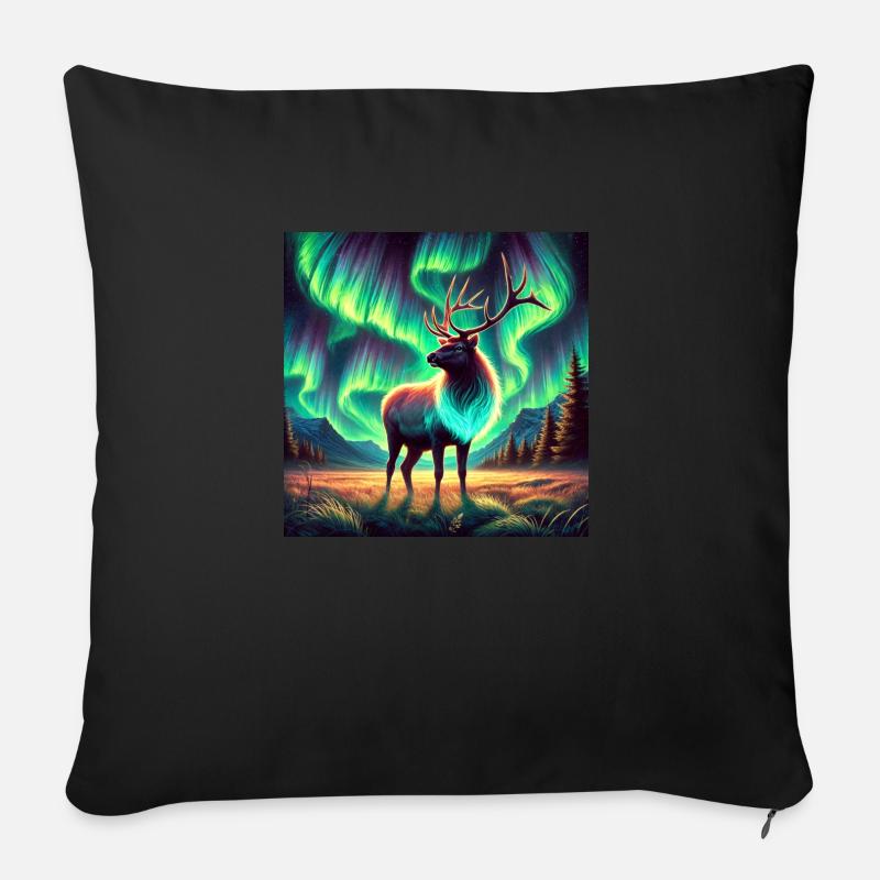 Elch und Aurora - Sofakissenbezug 45 x 45 cm - Schwarz