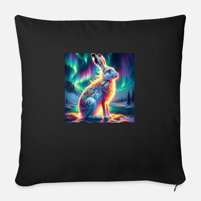 Schneehase Aurora Borealis - Sofakissenbezug 45 x 45 cm - Schwarz