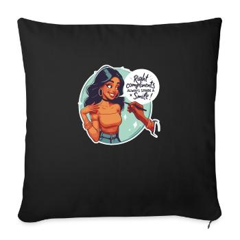 Right compliments always spark a smile - Sofa pillowcase 17,3'' x 17,3'' (45 x 45 cm) - black - Front