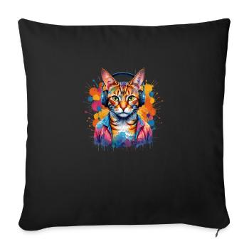 Kreativer Katzen DJ - Sofakissenbezug 45 x 45 cm - Schwarz - Vorne