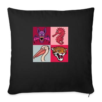 Pop Art Seahorse Pelican Bat Leopard - Sofa pillowcase 17,3'' x 17,3'' (45 x 45 cm) - black - Front