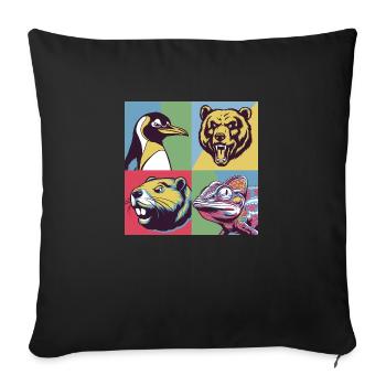 Pop Art Penguin Bear Beaver Chameleon Colorful Animals - Sofa pillowcase 17,3'' x 17,3'' (45 x 45 cm) - black - Front