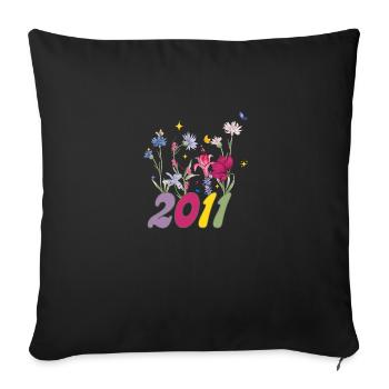 Année de naissance 2011 fleurs sauvages - Housse de coussin décorative 45 x 45 cm - noir - Devant