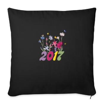 Année de naissance 2017 fleurs sauvages - Housse de coussin décorative 45 x 45 cm - noir - Devant
