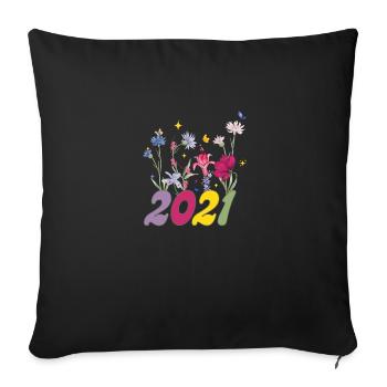 Year of birth 2021 wildflowers - Sofa pillowcase 17,3'' x 17,3'' (45 x 45 cm) - black - Front