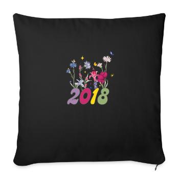 Année de naissance 2018 fleurs sauvages - Housse de coussin décorative 45 x 45 cm - noir - Devant