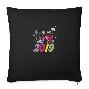 Year of birth 2019 wildflowers - Sofa pillowcase 17,3'' x 17,3'' (45 x 45 cm) - black - Front