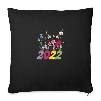 Année de naissance 2022 fleurs sauvages - Housse de coussin décorative 45 x 45 cm - noir - Devant