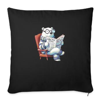 Eisbär liest Zeitung - Sofakissenbezug 45 x 45 cm - Schwarz - Vorne