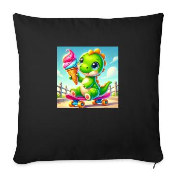 Dino with cream cone sitting on a skateboard - Sofa pillowcase 17,3'' x 17,3'' (45 x 45 cm) - black - Front
