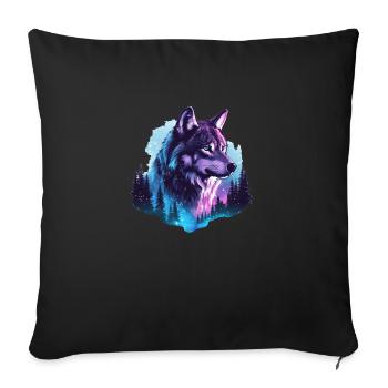 Wolf Northern Lights Forest Nature - Sofa pillowcase 17,3'' x 17,3'' (45 x 45 cm) - black - Front
